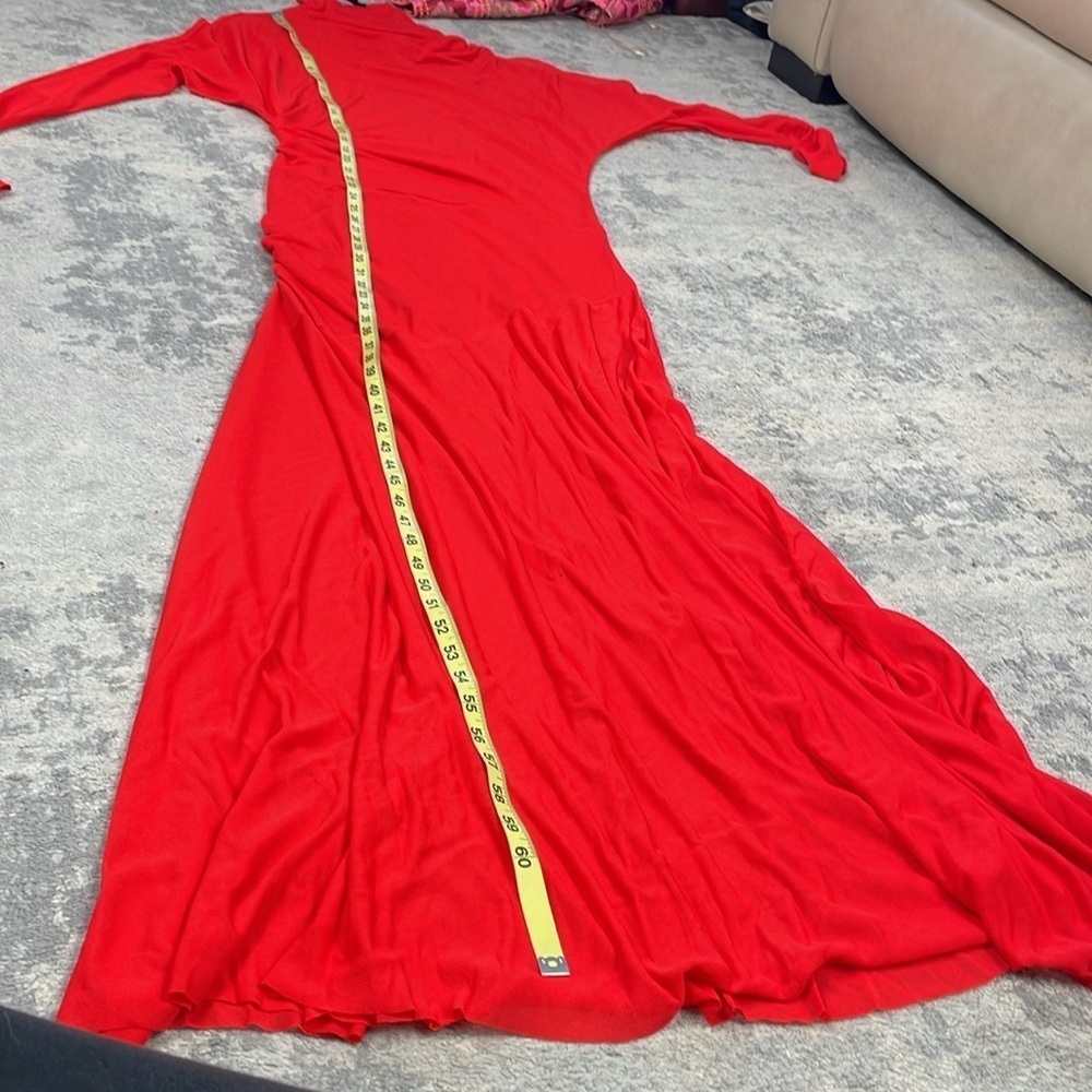 Proenza Schouler Paula Draped Jersey Turtleneck Maxi Dress Red Sheer Sz 12 - Picture 12 of 17